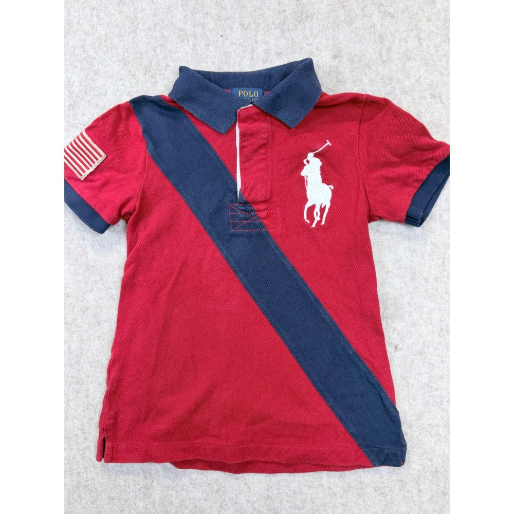 Polo Ralph Lauren Polo Shirt Toddler 4T Red Navy Big Pony USA Flag Sash